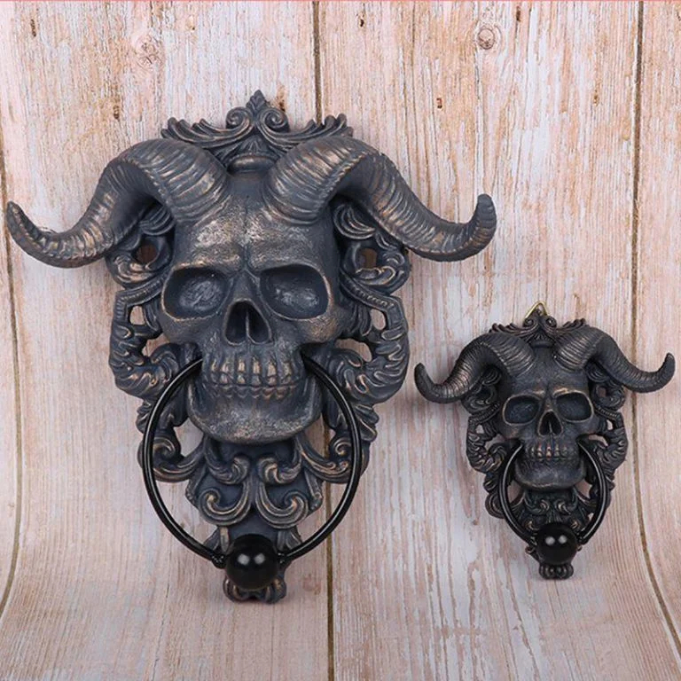☠️😈Baphomet Horned God Skull Hanging Door Knocker