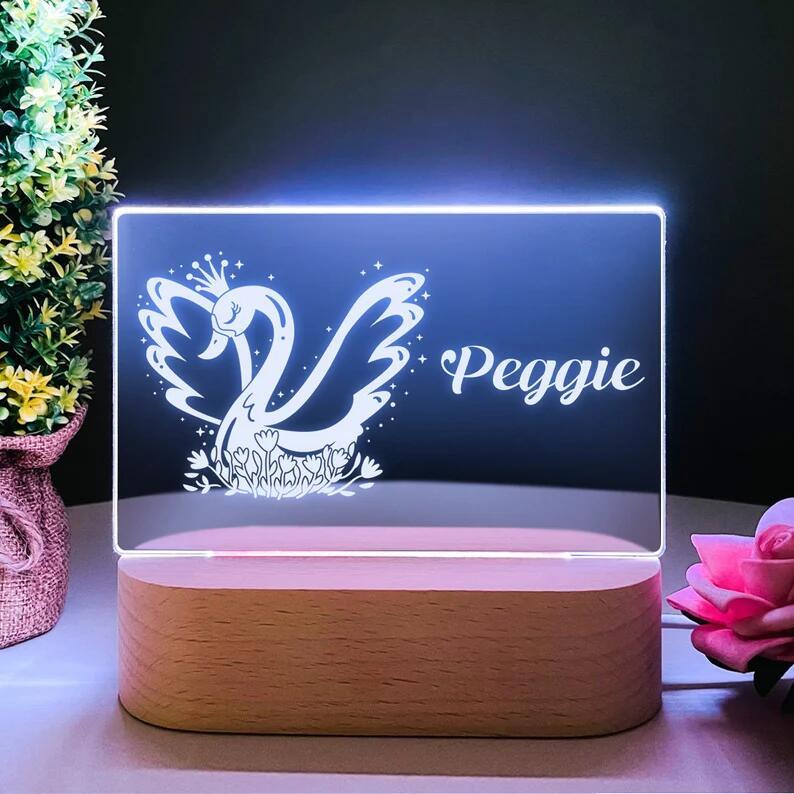 Swan Night Light Baby Custom Name LED Light