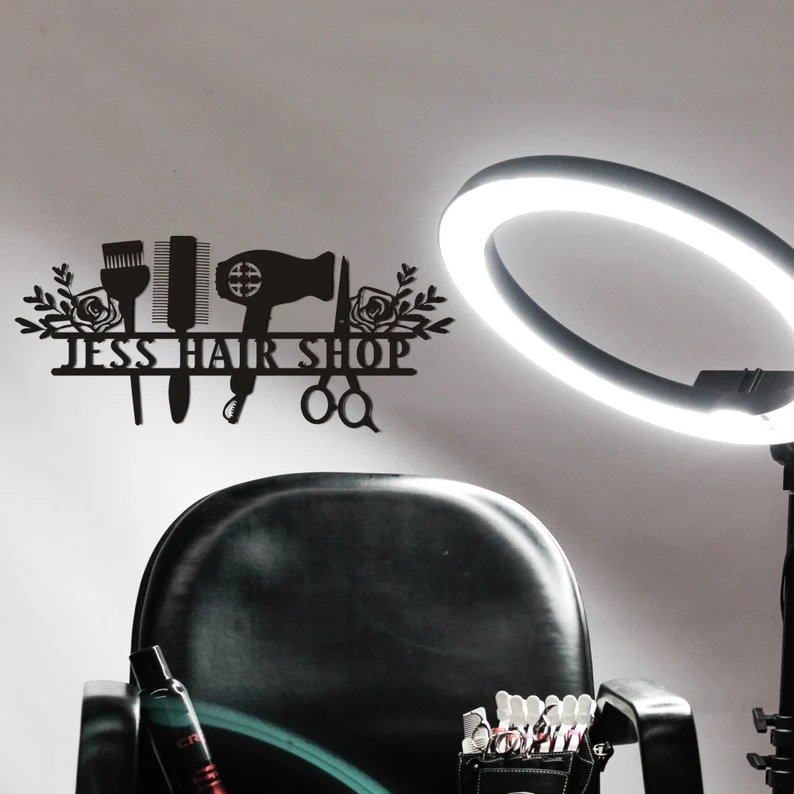 Custom Hair Salon Metal Wall Art, Personalized Hair Stylist Name Logo 【Buy 2 Free Shipping】