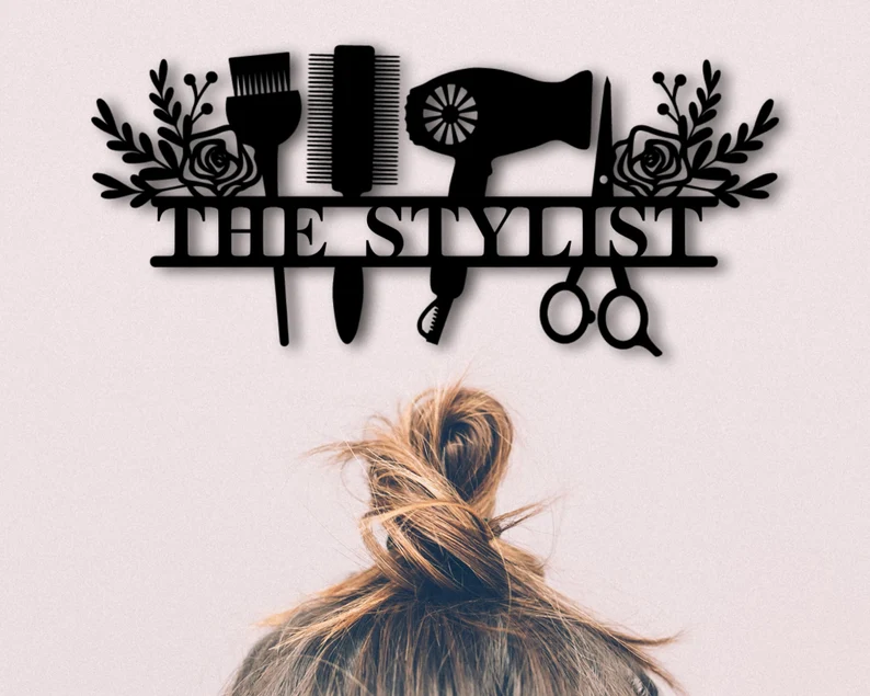 Custom Hair Salon Metal Wall Art, Personalized Hair Stylist Name Logo 【Buy 2 Free Shipping】