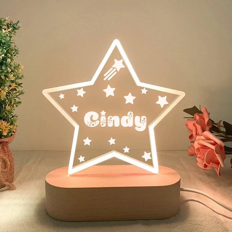 Warm Light STARS Custom Name Night Light