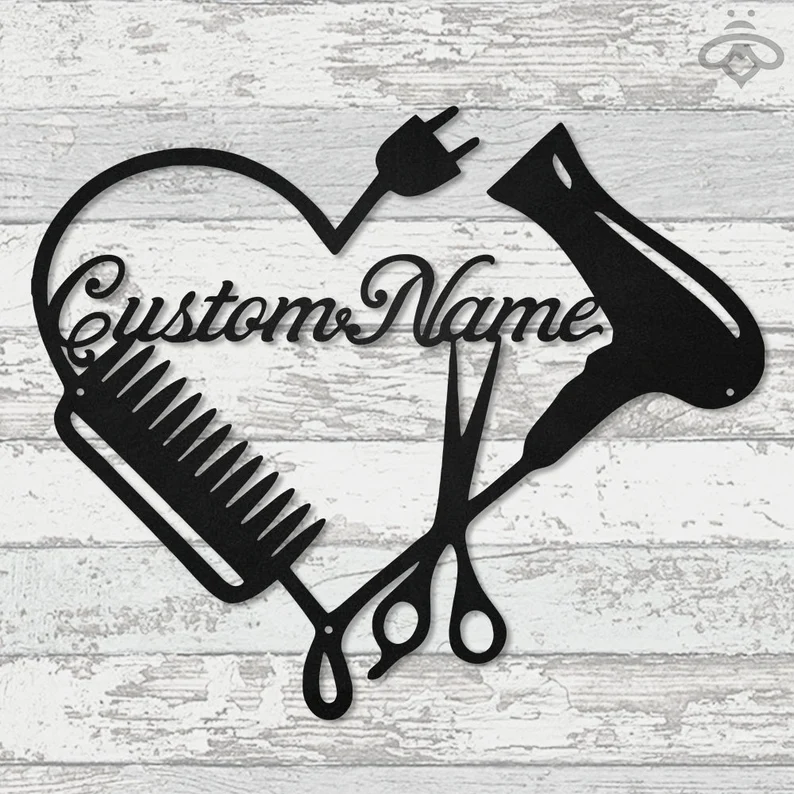Custom Hair Salon Metal Wall Art, Personalized Hair Stylist Name Logo 【Buy 2 Free Shipping】