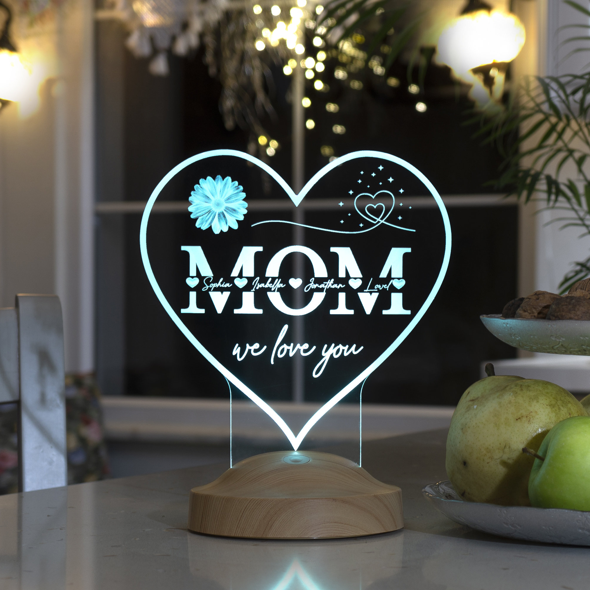 Heartshaped Custom 3D Night Light Gifts for Mom