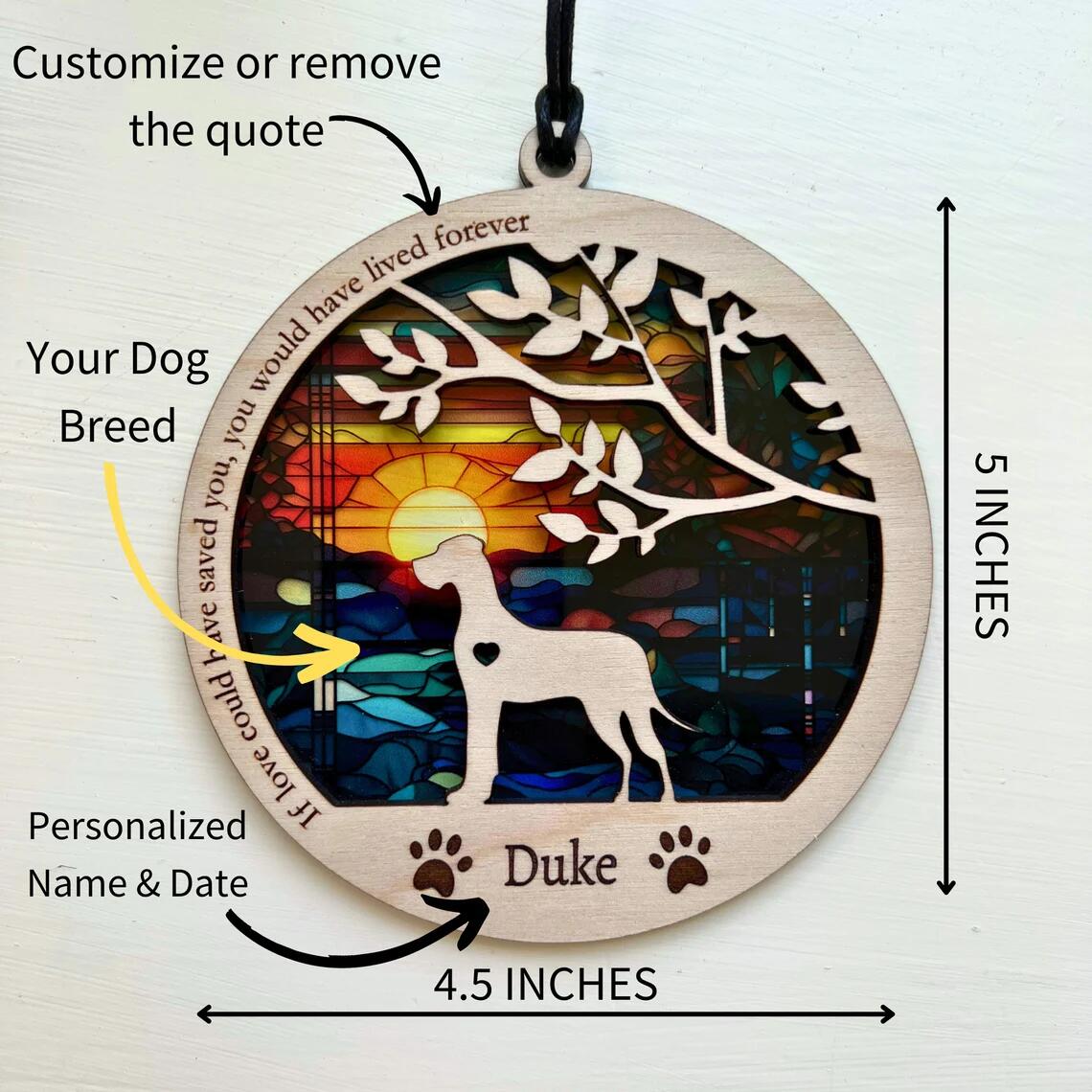 Dog Memorial Suncatcher, Beach Ocean Sunrise