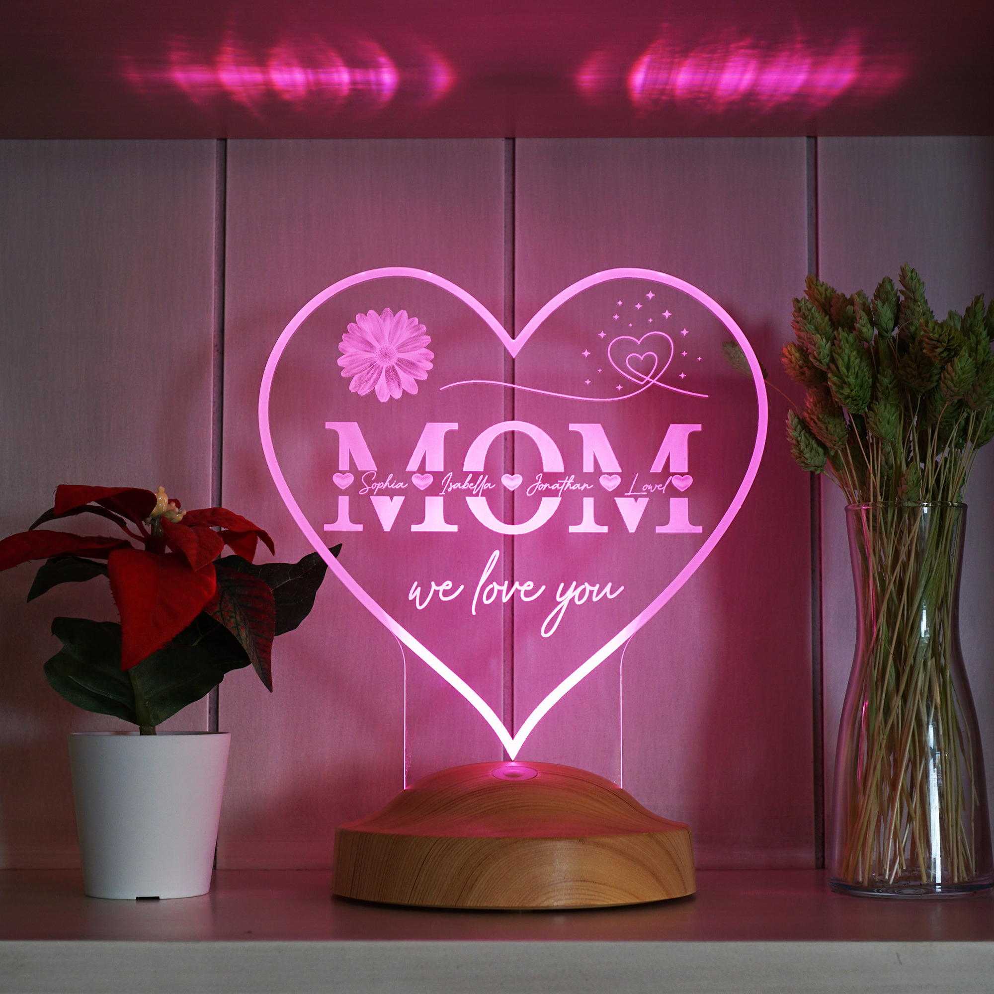 Heartshaped Custom 3D Night Light Gifts for Mom