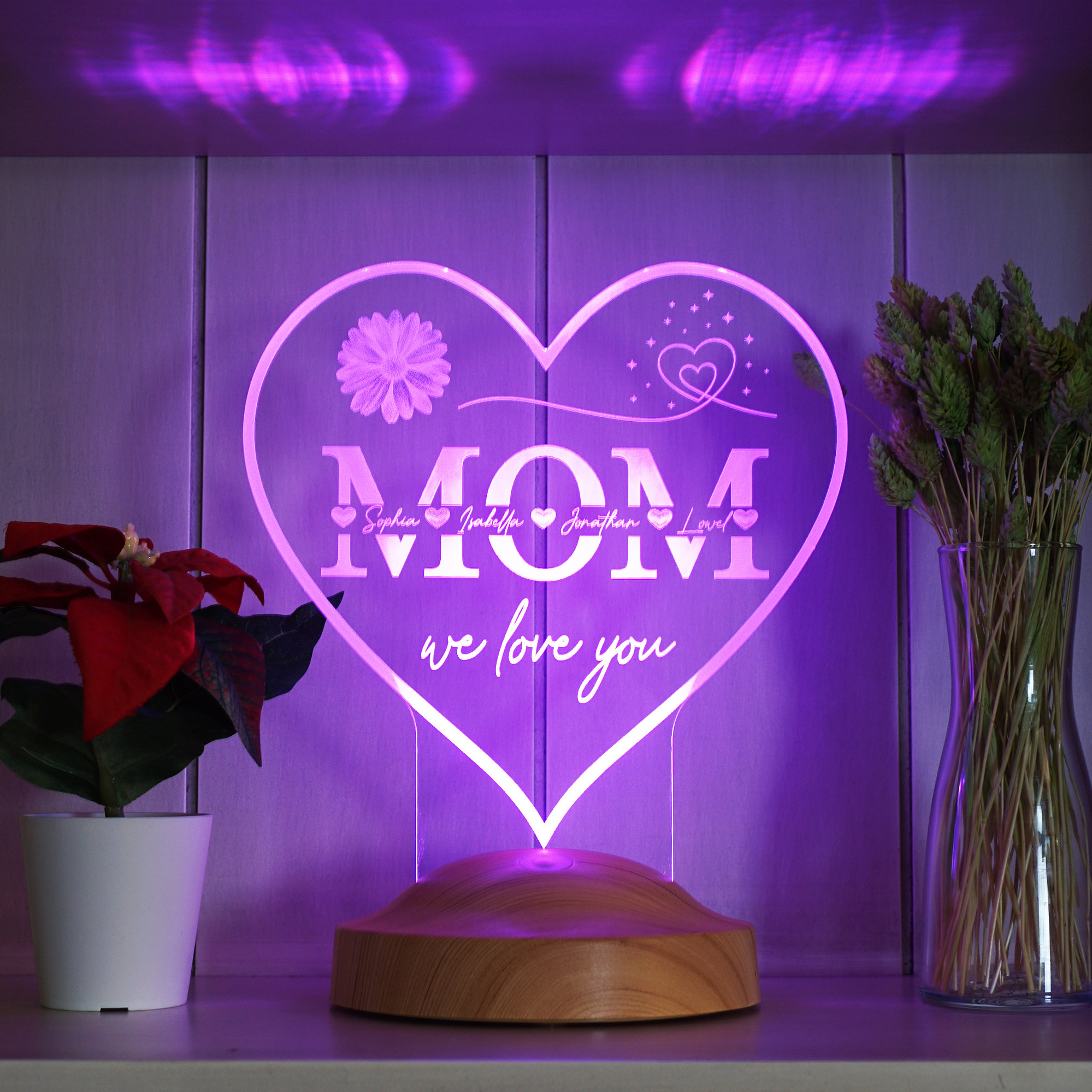 Heartshaped Custom 3D Night Light Gifts for Mom
