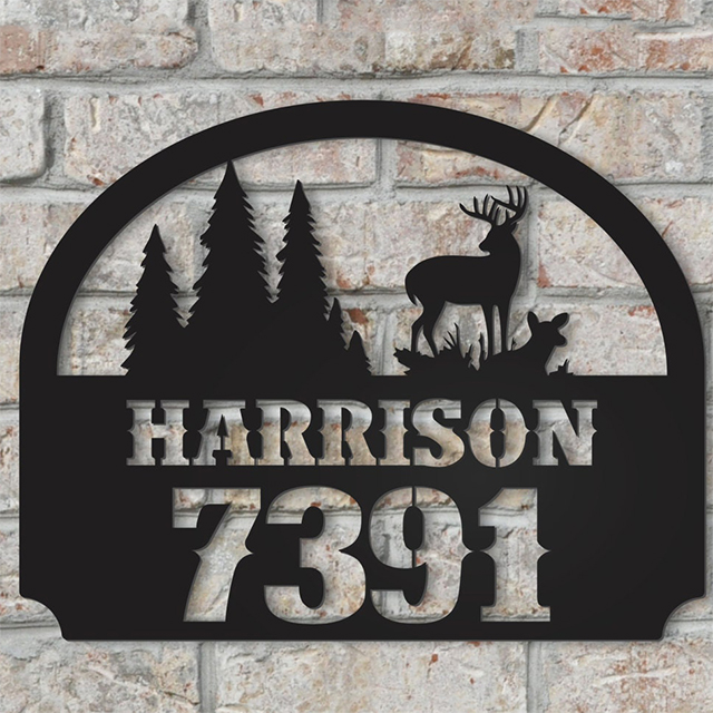 Personalized Metal Outdoor Address Name Sign With Deer Scene