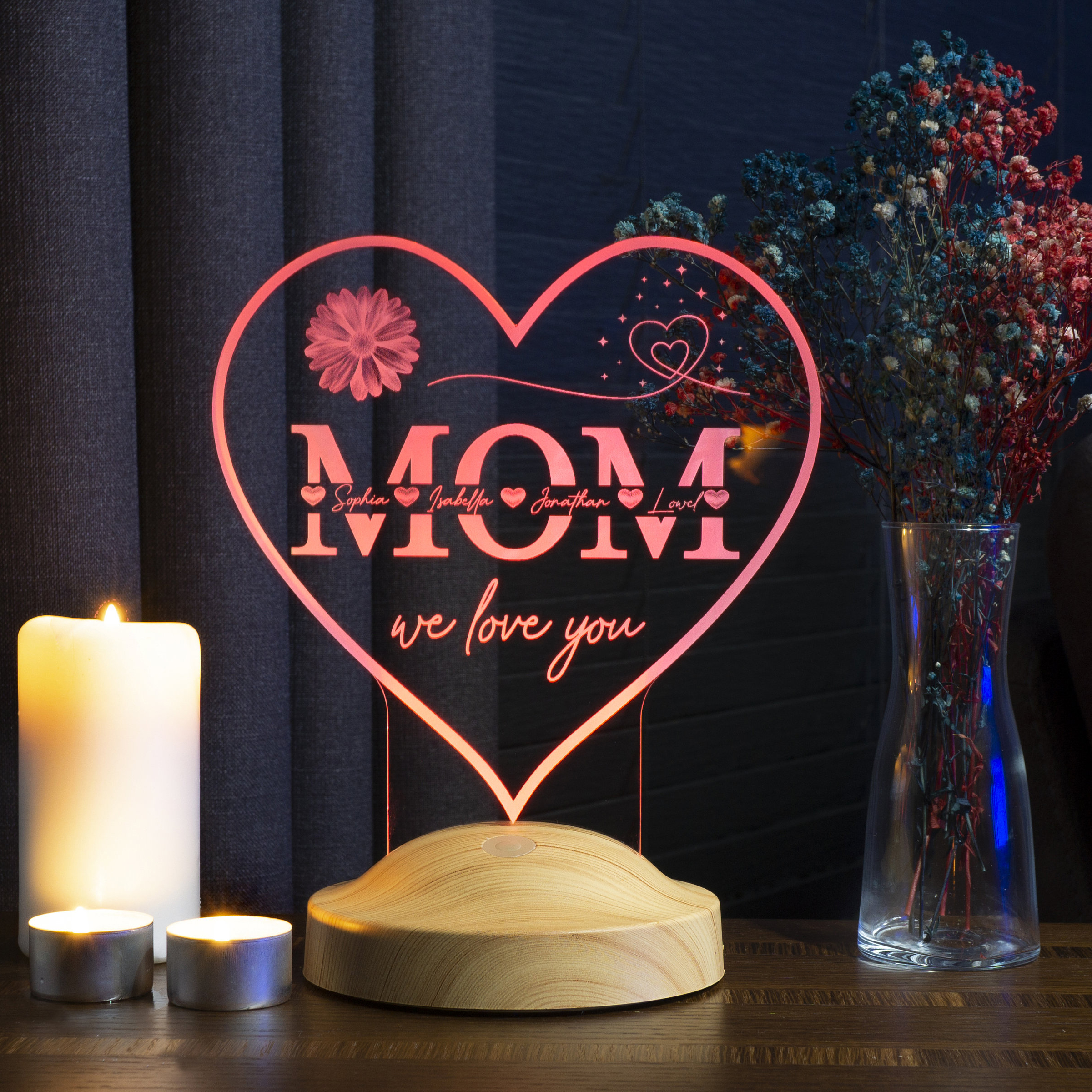 Heartshaped Custom 3D Night Light Gifts for Mom