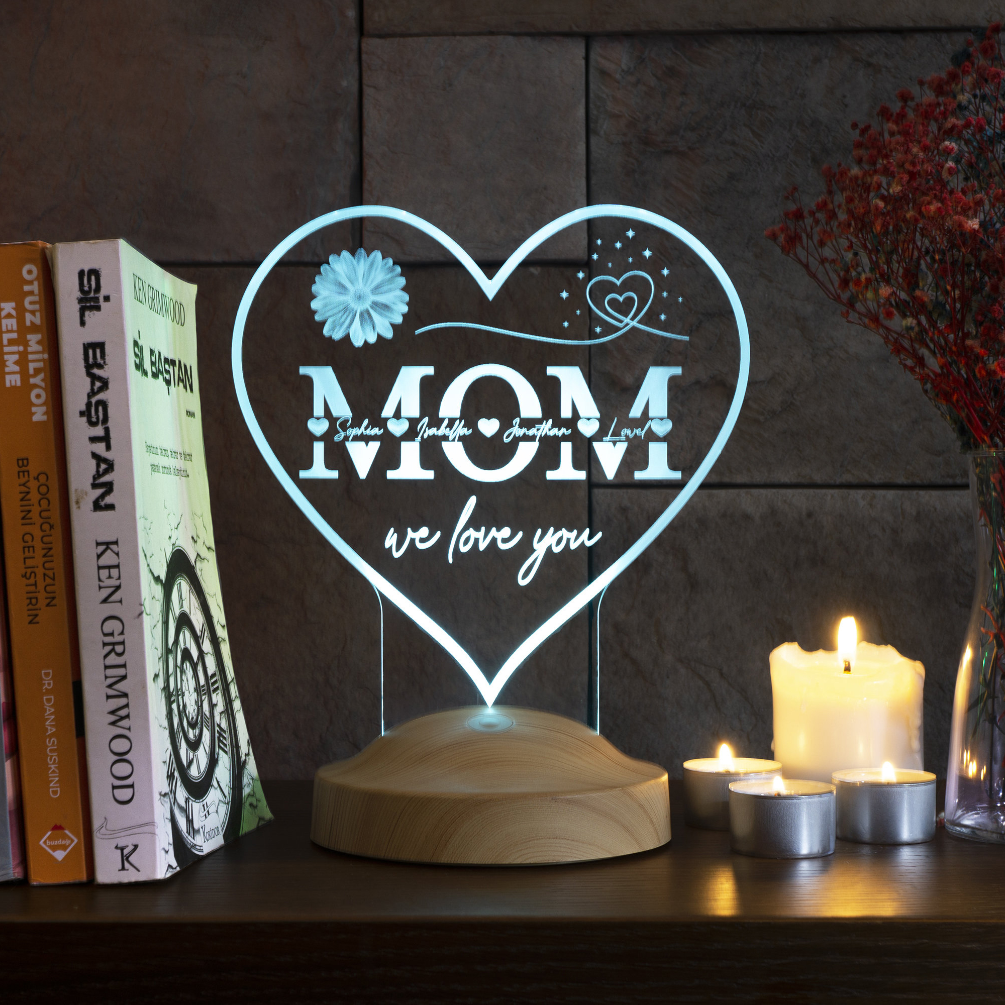 Heartshaped Custom 3D Night Light Gifts for Mom