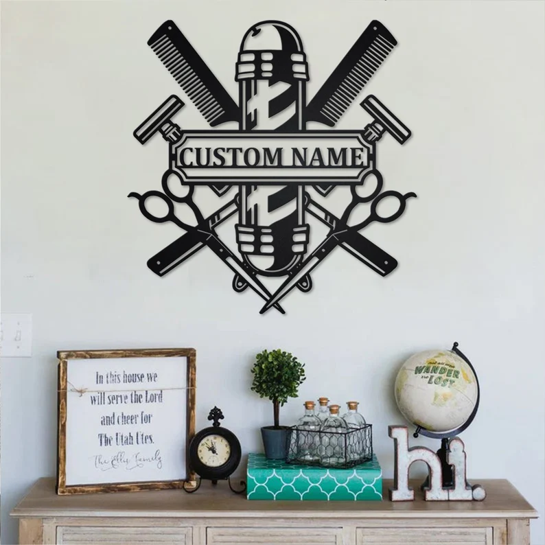 Custom Hair Salon Metal Wall Art, Personalized Hair Stylist Name Logo 【Buy 2 Free Shipping】