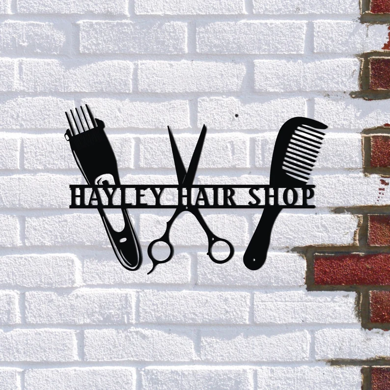 Custom Hair Salon Metal Wall Art, Personalized Hair Stylist Name Logo 【Buy 2 Free Shipping】