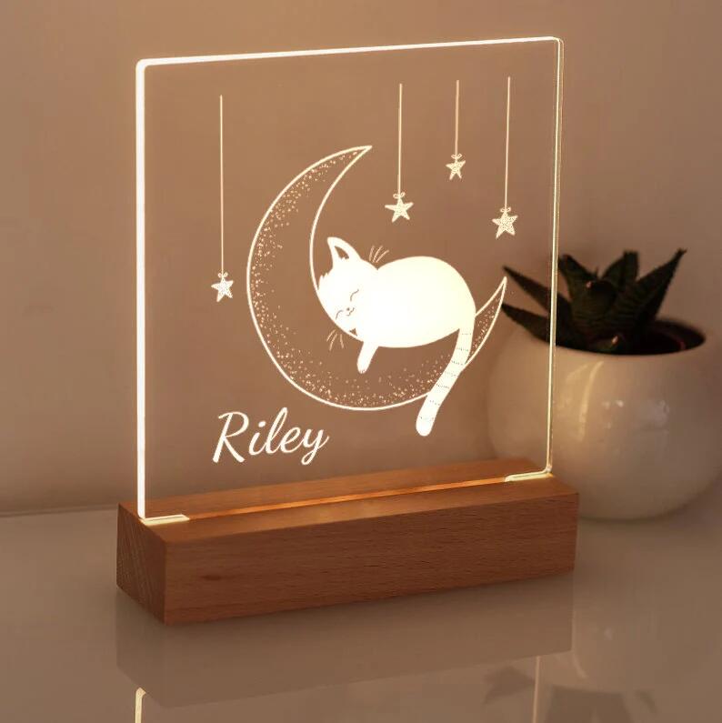 Custom Moon Cat Name Night Light