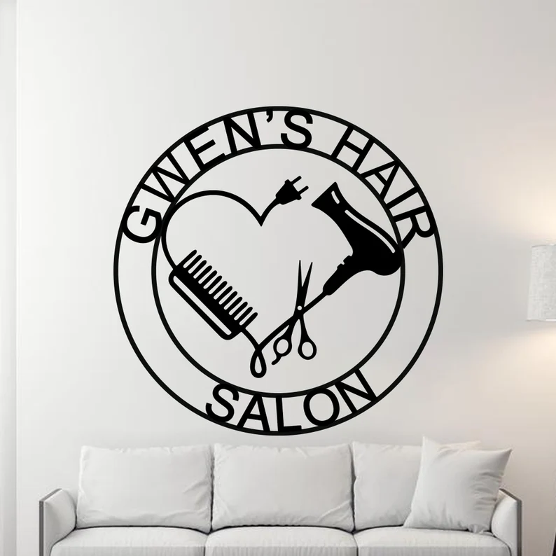 Custom Hair Salon Metal Wall Art, Personalized Hair Stylist Name Logo 【Buy 2 Free Shipping】