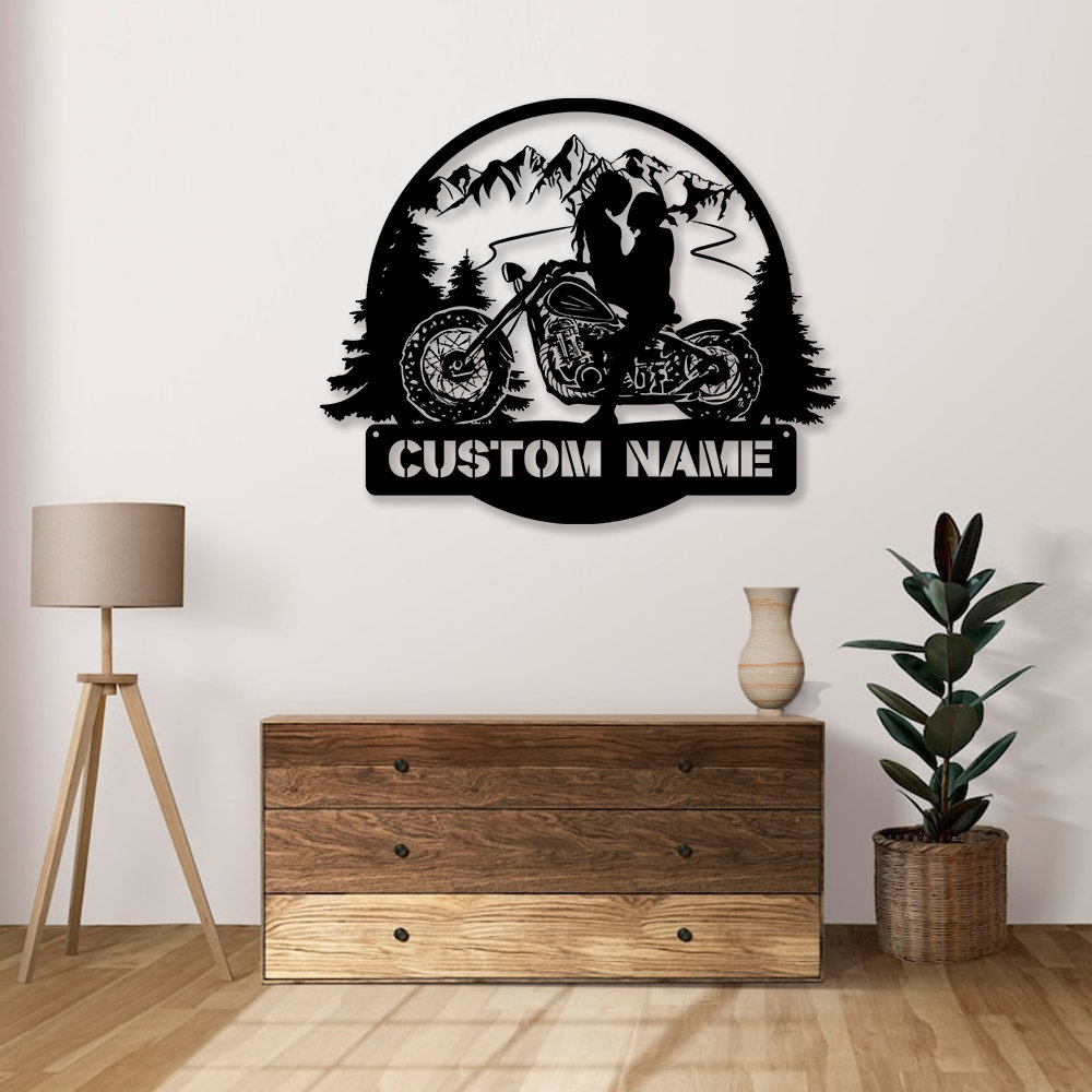 Personalized Dirt Bike Couple Mountain Metal Wall Art Strip