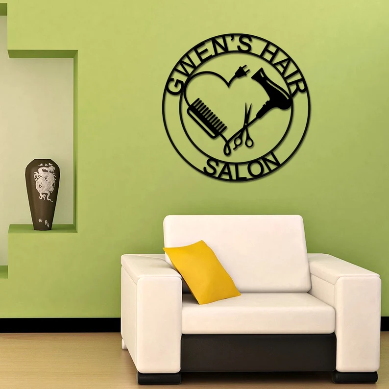 Custom Hair Salon Metal Wall Art, Personalized Hair Stylist Name Logo 【Buy 2 Free Shipping】