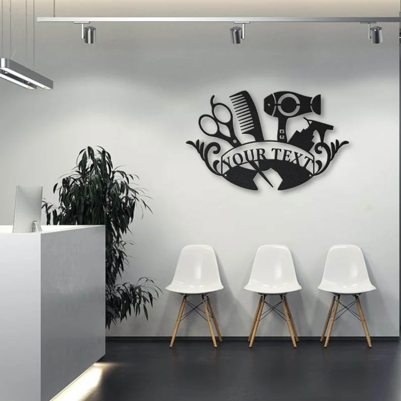Custom Hair Salon Metal Wall Art, Personalized Hair Stylist Name Logo 【Buy 2 Free Shipping】