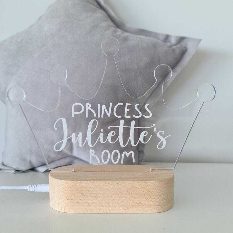 Personalised Name Children's Night Light Princess Crown
