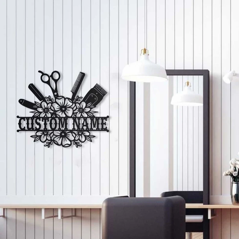 Custom Hair Salon Metal Wall Art, Personalized Hair Stylist Name Logo 【Buy 2 Free Shipping】