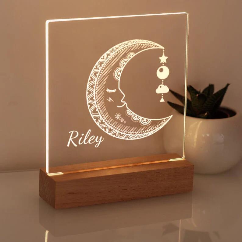 Cute Moon Night Light - Personalized Name Night Lights for Kids