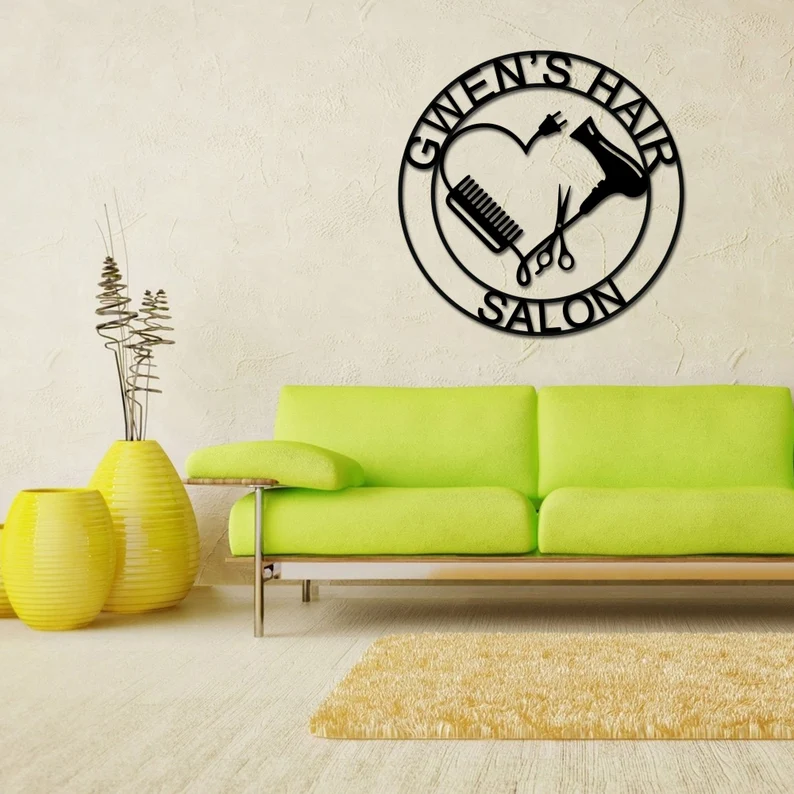 Custom Hair Salon Metal Wall Art, Personalized Hair Stylist Name Logo 【Buy 2 Free Shipping】