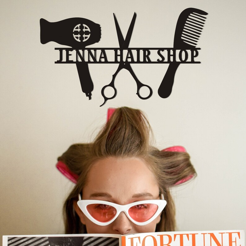 Custom Hair Salon Metal Wall Art, Personalized Hair Stylist Name Logo 【Buy 2 Free Shipping】