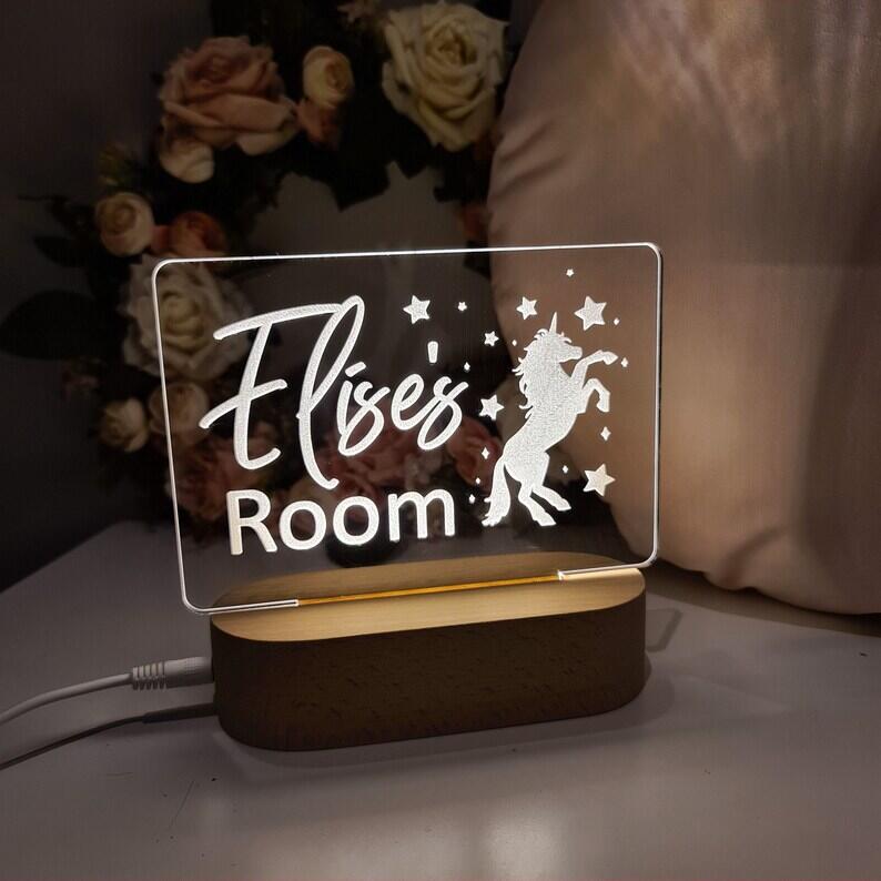 Personalised Name Children's Night Light Unicorn