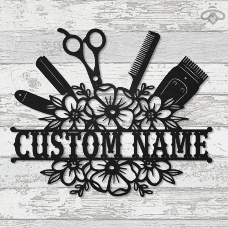 Custom Hair Salon Metal Wall Art, Personalized Hair Stylist Name Logo 【Buy 2 Free Shipping】