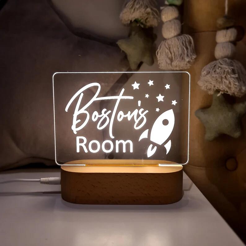 Personalised Name Children's Night Light Rocket