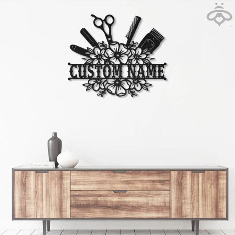 Custom Hair Salon Metal Wall Art, Personalized Hair Stylist Name Logo 【Buy 2 Free Shipping】
