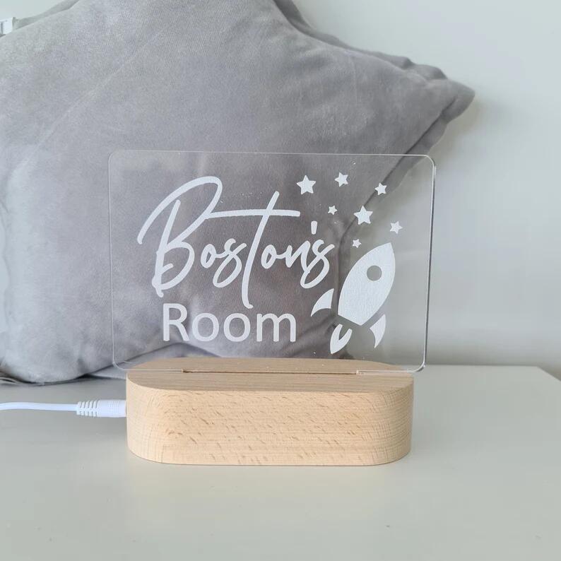 Personalised Name Children's Night Light Rocket