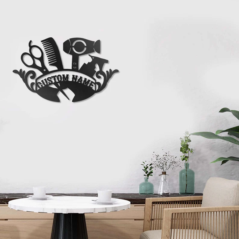 Custom Hair Salon Metal Wall Art, Personalized Hair Stylist Name Logo 【Buy 2 Free Shipping】