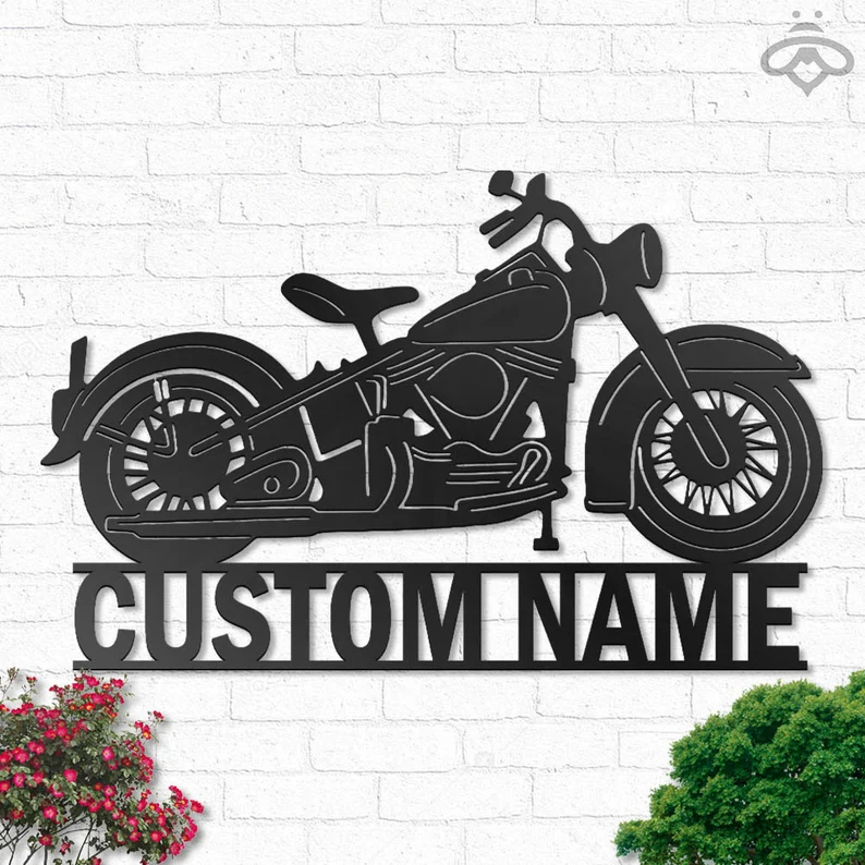 Custom Motorcycle Metal Wall Art, Personalized Motorcycle Garage Name Sign