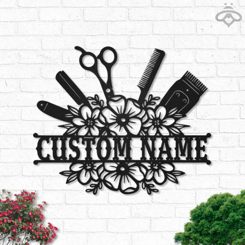 Custom Hair Salon Metal Wall Art, Personalized Hair Stylist Name Logo 【Buy 2 Free Shipping】