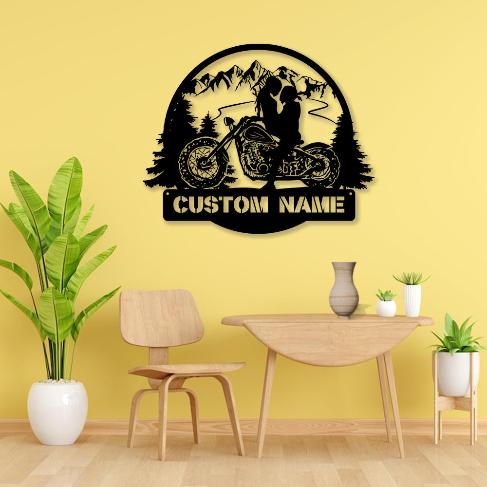 Personalized Dirt Bike Couple Mountain Metal Wall Art Strip