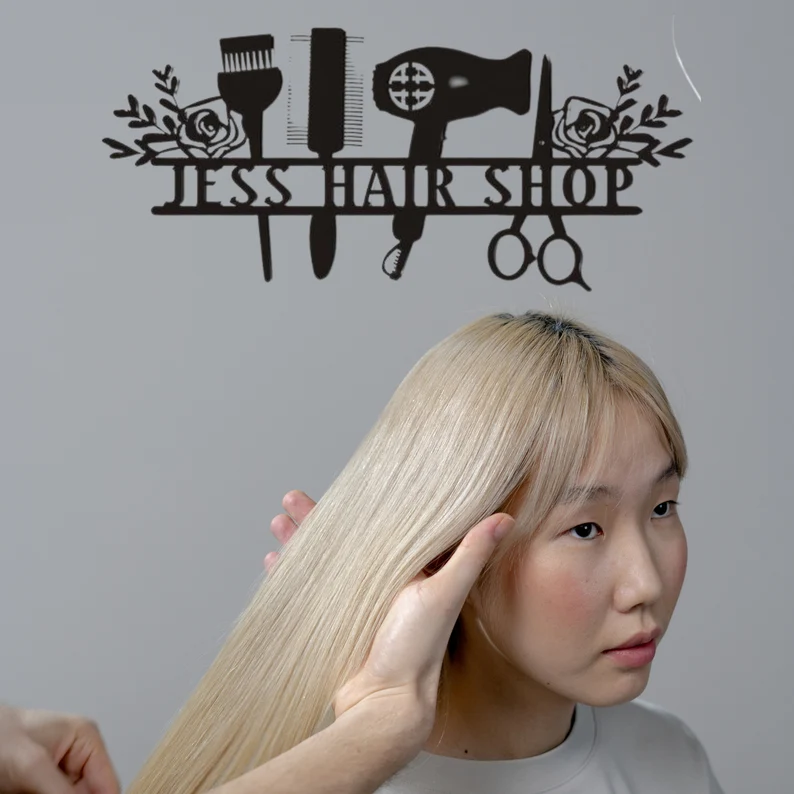 Custom Hair Salon Metal Wall Art, Personalized Hair Stylist Name Logo 【Buy 2 Free Shipping】