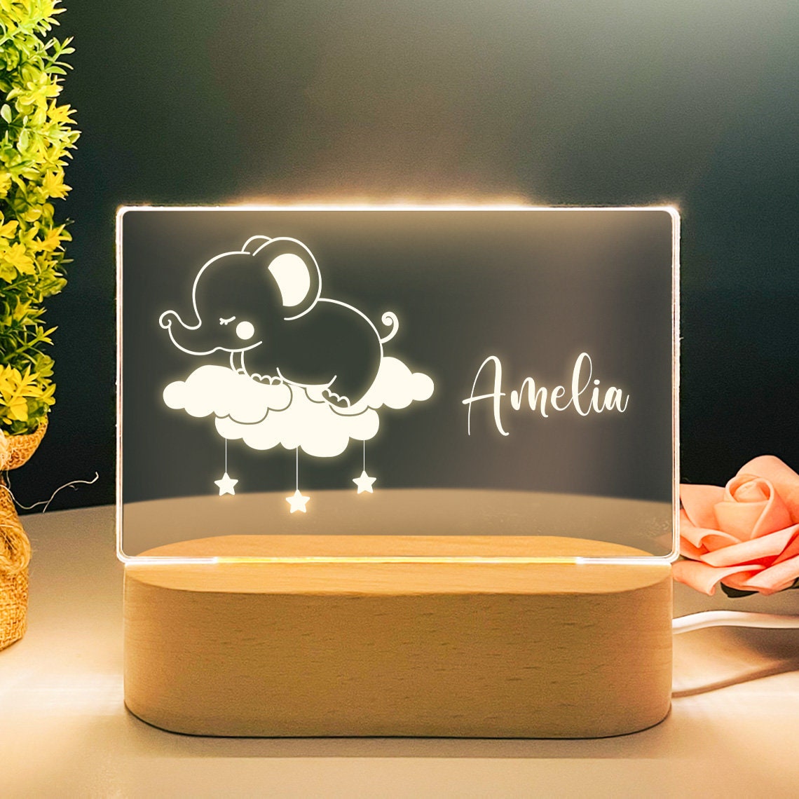 Baby Elephant Dream Custom Name Night Light