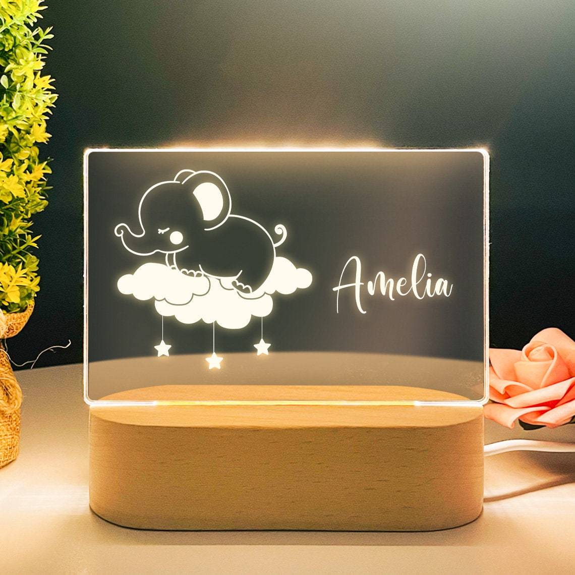 Baby Elephant Dream Custom Name Night Light