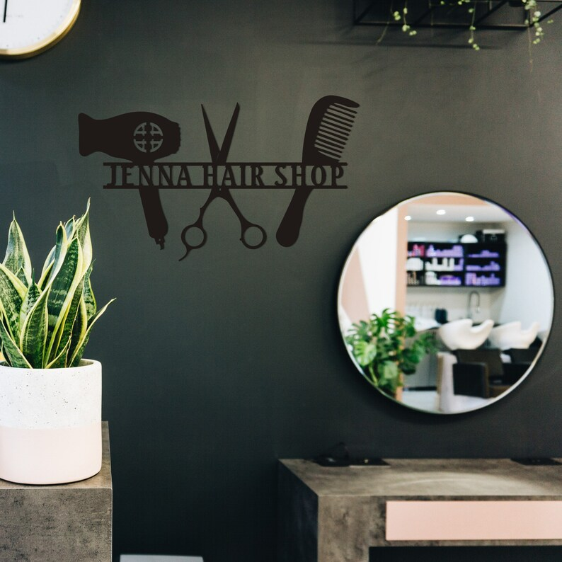 Custom Hair Salon Metal Wall Art, Personalized Hair Stylist Name Logo 【Buy 2 Free Shipping】