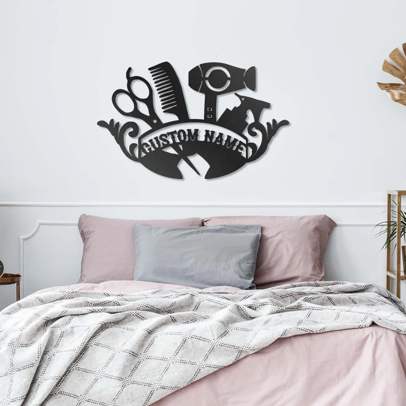 Custom Hair Salon Metal Wall Art, Personalized Hair Stylist Name Logo 【Buy 2 Free Shipping】
