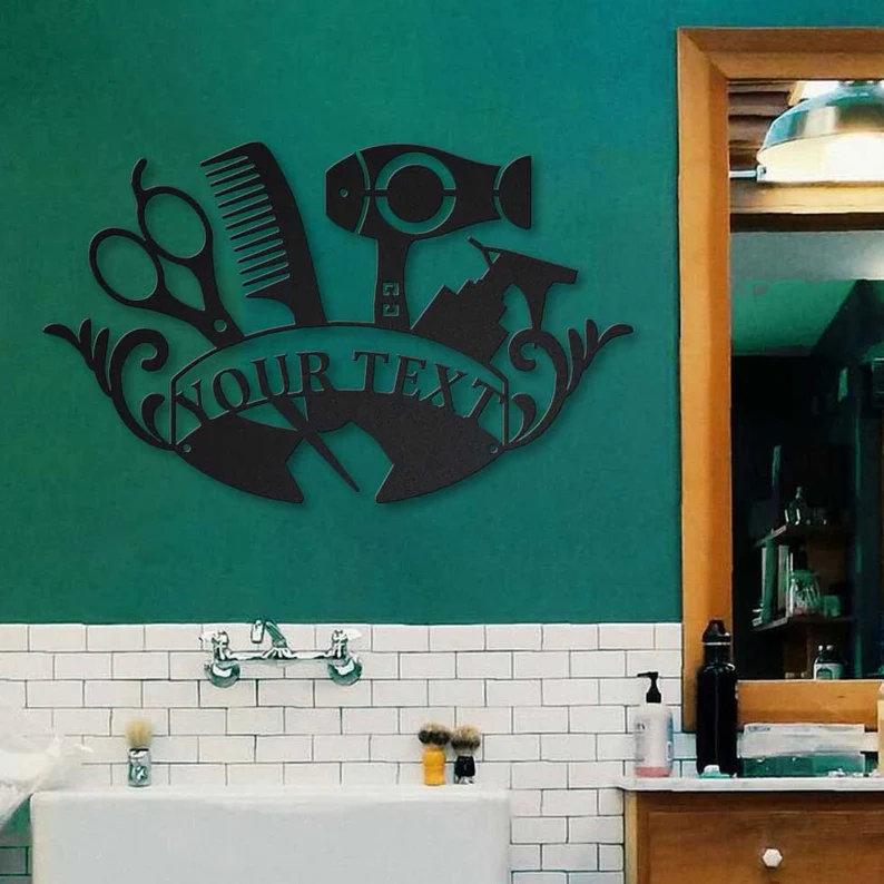Custom Hair Salon Metal Wall Art, Personalized Hair Stylist Name Logo 【Buy 2 Free Shipping】