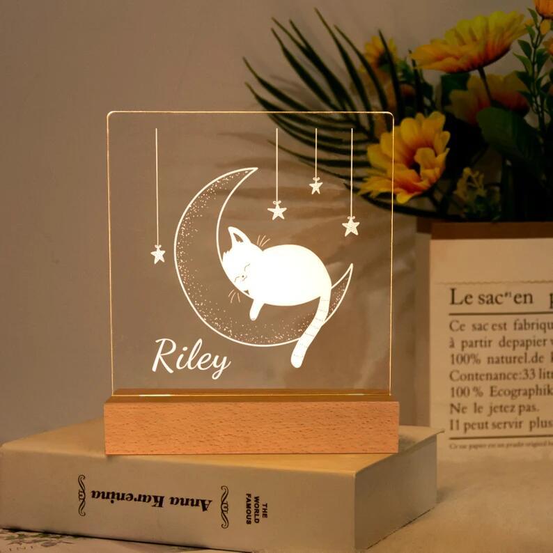 Custom Moon Cat Name Night Light