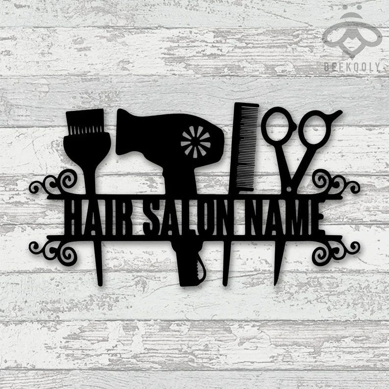 Custom Hair Salon Metal Wall Art, Personalized Hair Stylist Name Logo 【Buy 2 Free Shipping】