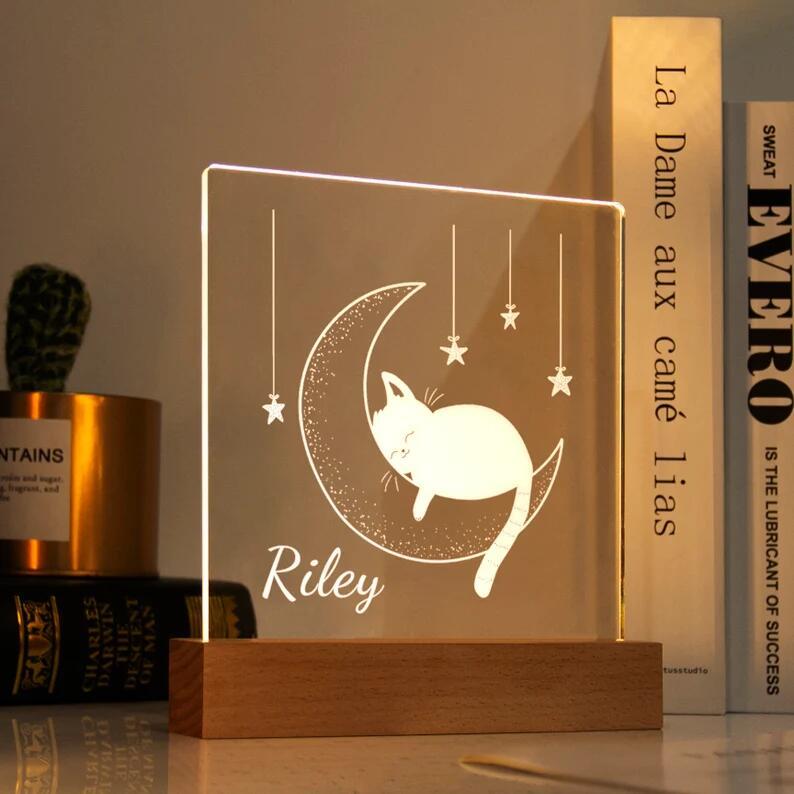 Custom Moon Cat Name Night Light