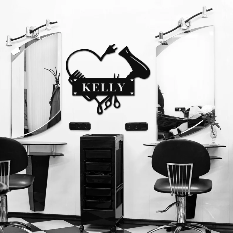 Custom Hair Salon Metal Wall Art, Personalized Hair Stylist Name Logo 【Buy 2 Free Shipping】