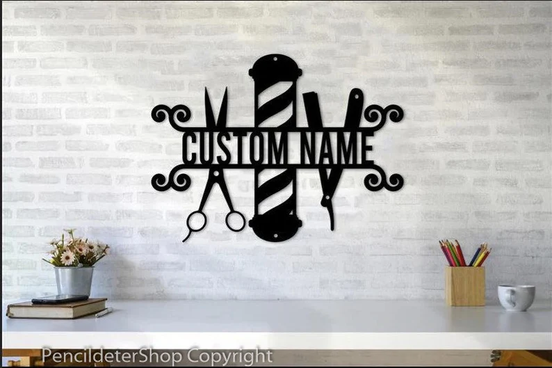 Custom Hair Salon Metal Wall Art, Personalized Hair Stylist Name Logo 【Buy 2 Free Shipping】
