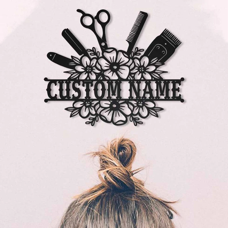 Custom Hair Salon Metal Wall Art, Personalized Hair Stylist Name Logo 【Buy 2 Free Shipping】