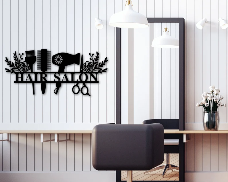 Custom Hair Salon Metal Wall Art, Personalized Hair Stylist Name Logo 【Buy 2 Free Shipping】