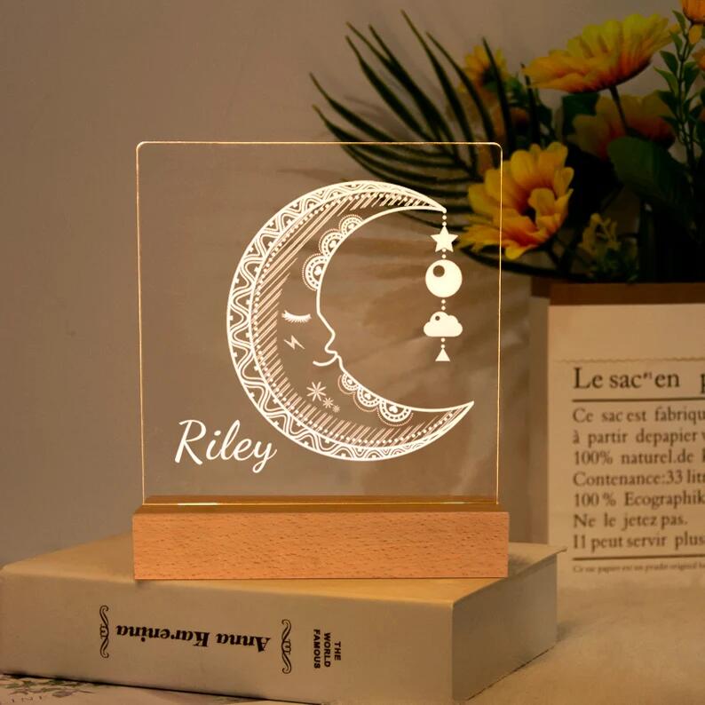 Cute Moon Night Light - Personalized Name Night Lights for Kids