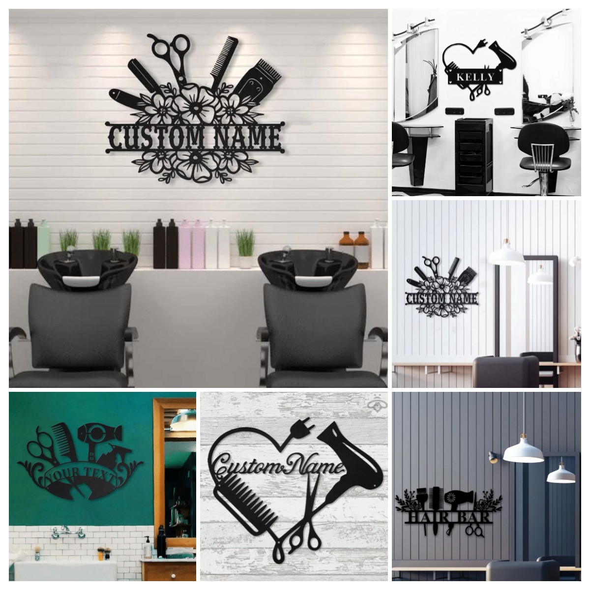 Custom Hair Salon Metal Wall Art, Personalized Hair Stylist Name Logo 【Buy 2 Free Shipping】