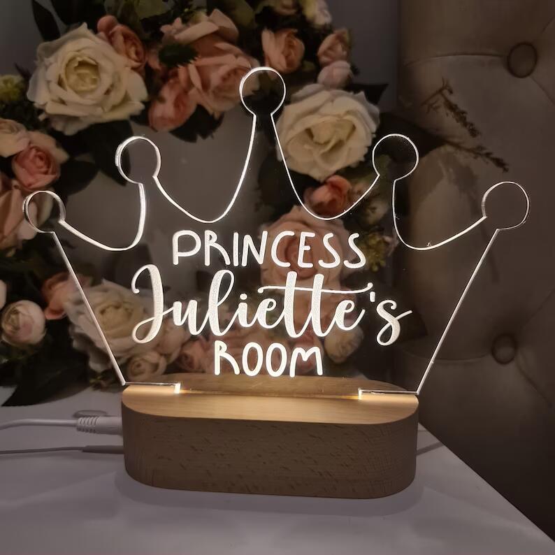 Personalised Name Children's Night Light Princess Crown